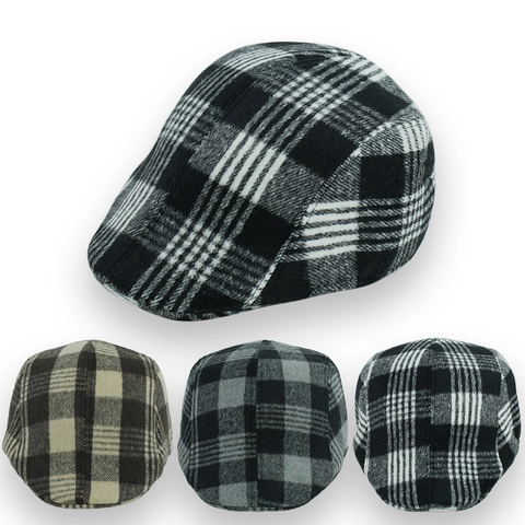 Béret Vintage Britannique en Laine à Carreaux Homme Casquette Newsboy Flat Cap Femme Automne Hiver Velours Côtelé Chaud