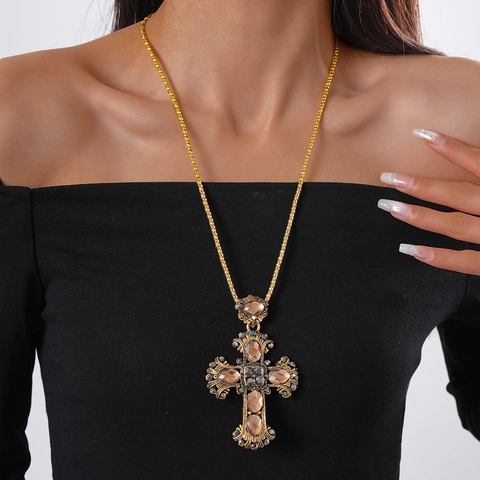 Collana Con Ciondolo A Croce Barocca Lega Strass Cristallo Gioielli Esagerati Vintage Per Donna