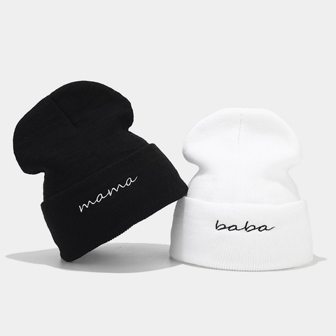 Acrylic Knitted Beanie Hat With Baba Mama Embroidery Cuffed Warm Winter Skull Cap For Men Women Street Style