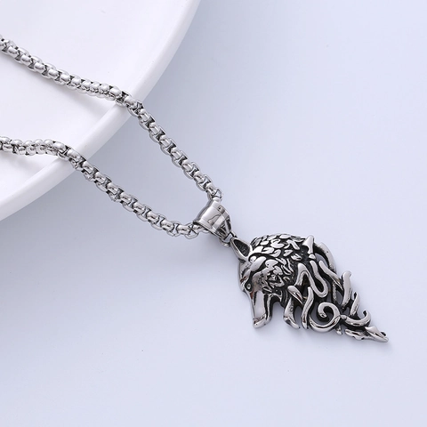 Collana Con Ciondolo Testa Di Lupo Acciaio Inossidabile 316L Punk Vikingo Gotico Vintage Stile Tribale Per Uomo