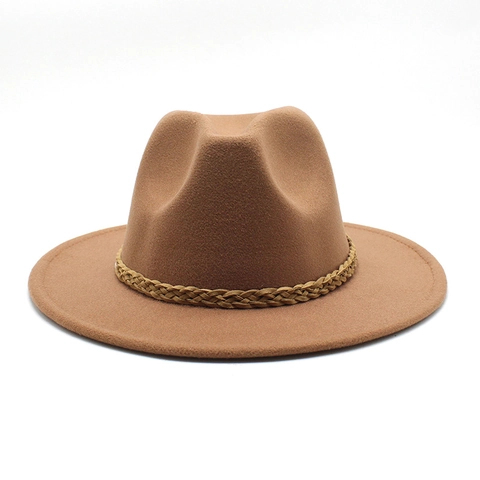 Fedora Hat Wide Brim Vintage Classic Jazz Felt Hat With Braided Belt Western Style For Men Women Outdoor Casual Fashion