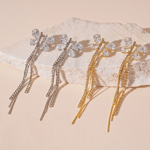 Schmetterling Lange Quasten Ohrhänger Mit Silver Earring Post Kupfer Zirkon Elegant Glänzend Schmuck Für Damen