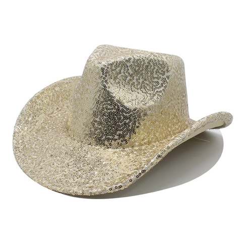 Cappello Da Cowboy Western Con Paillettes Scintillanti Disco Party Performance Costume Copricapo Per Adulti Poliestere Lucido