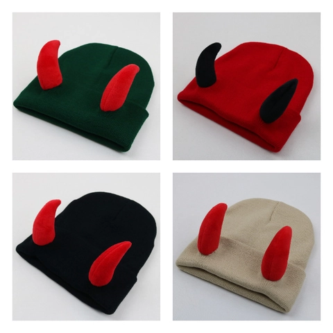 Gorro De Punto Con Cuernos De Diablo Para Hombre Mujer Invierno Cálido Acrílico Gorro Divertido Novedad Streetwear Trendy