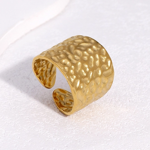 Breiter Gehämmerter Offener Ring Edelstahl Verstellbar 18K Vergoldet Minimalistischer Schmuck Für Damen