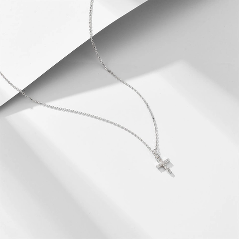 Collana A Croce In Argento Sterling 925 Minimalista Da Donna Intarsiata Con Zirconia Elegante Catena Di Clavicola