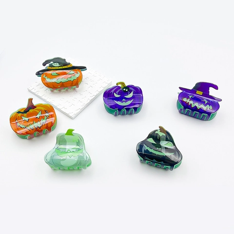 Pinze Per Capelli Halloween Luminose Acrilico Zucca Pipistrello Fantasma Accessorio Per Costume Spaventoso Donna