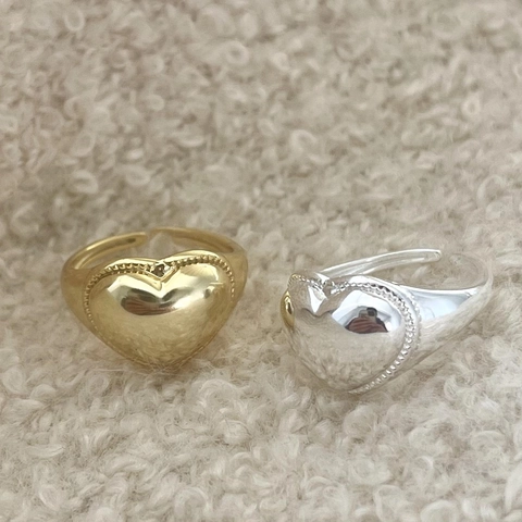 925 Sterling Silber Herz Ring Verstellbar Offen Vintage Retro Perlenrand Schmuck Für Frauen