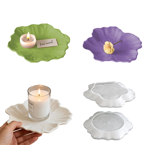Moule Silicone Plateau Feuille Lotus Flexible Forme Fleur Pour Coulée Résine Plâtre DIY Assiette Bijoux Déco Artisanat