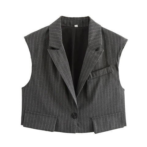 Women Striped Vest And Wide Leg Pants Office Casual Professional Fashion Pinstripe Sleeveless Waistcoat Trousers Polyester