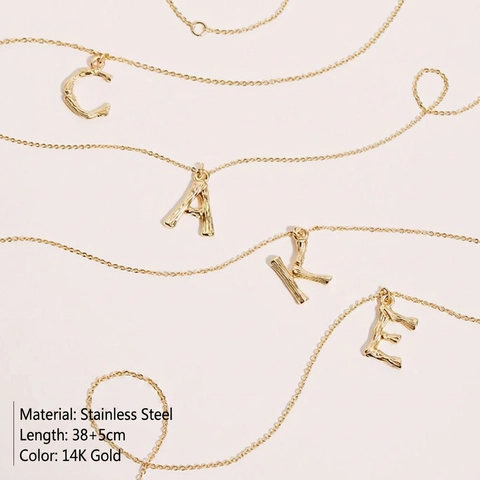Minimalist 316L Stainless Steel 14K Gold Plated Initial Letter Pendant Necklace Bamboo Texture Lava Pattern Clavicle Chain For Women Jewelry