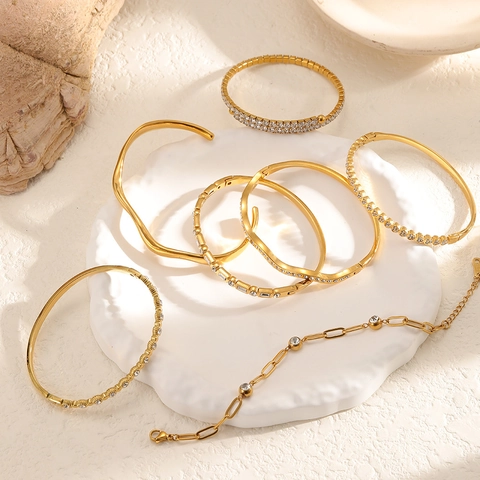 Edelstahl Armband 18K Vergoldet Mit Zirkonia Eingelegt Mode Armreif Schmuck Für Frauen Nicht Verblassen