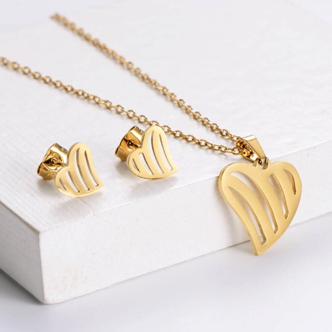Hollow Heart Necklace And Earrings 316 Stainless Steel 18K Gold Plated Minimalist Elegant Jewelry For Women