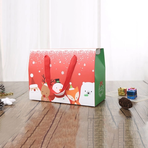Embalaje De Regalo De Navidad Cartón Blanco Dibujos Animados Papá Noel Reno Fiesta Portátil Decorativo