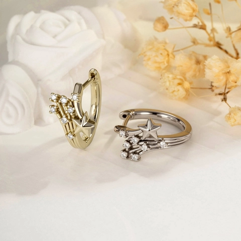 Pendiente De Aro Para Cartílago Estrella Fugaz Cobre Circón Estrás Estilo Retro Vintage Joyería Piercing Mujer