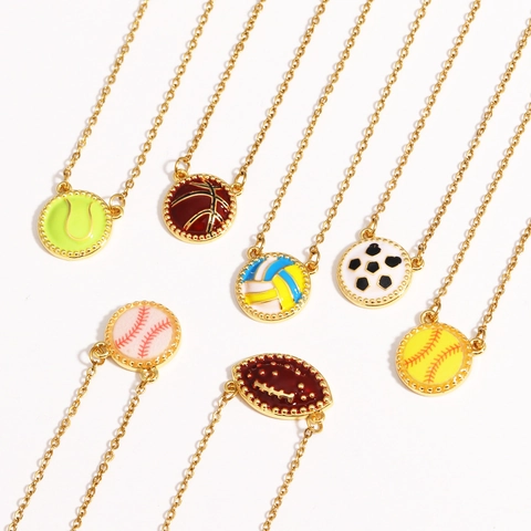 Collana Con Ciondolo Palla Sportiva Smalto Ottone Gioielli Basket Calcio Baseball Pallavolo Rugby Per Uomini Donne