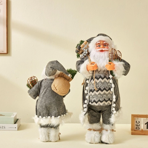 Poupée Père Noël Style Nordique Ornement Gris Blanc Tissu Peluche Bureau Décoration Noël Traditionnelle Décoration De Fête