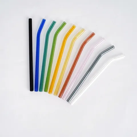 Reusable Glass Straws Multicolored High Borosilicate Heat Resistant Straight Bent Drinking Tubes Eco Friendly