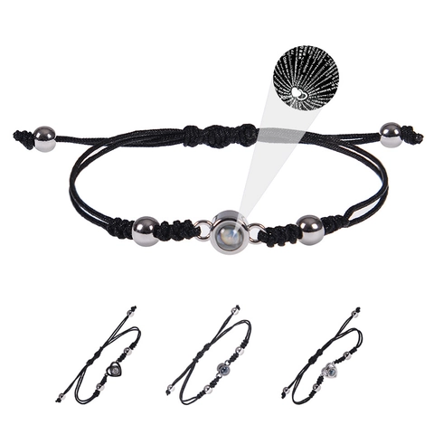 Bracciale A Proiezione Ti Amo In Più Lingue Corda Intrecciata Regolabile Ciondolo A Cuore In Lega Per Coppie