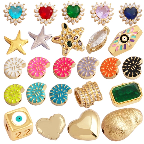 DIY Jewelry Making Charms Alloy Enamel Zirconia Heart Star Shell Evil Eye Beads For Bracelet Necklace Accessories