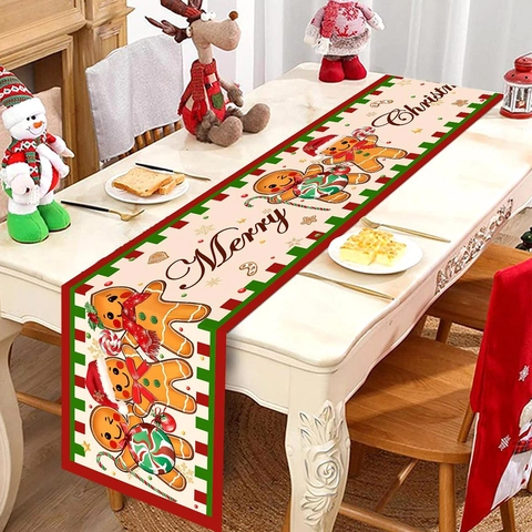 Runner Da Tavola Natalizio Poliestere Omino Di Pan Di Zenzero Merry Christmas Stampa Decorazione Tavola Festiva