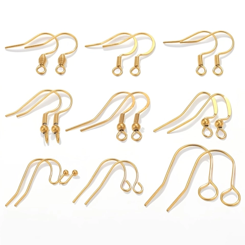 Stainless Steel Earring Hooks Real Gold Plated French Ear Hooks With Bead And Spring DIY Jewelry Making Accessories