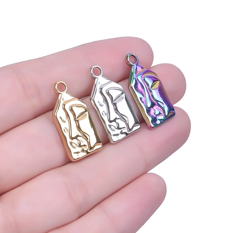 Ciondolo Viso Astratto Acciaio Inossidabile Placcato Oro 18K Rilievo Artistico Gioielli DIY Charms Per Donne