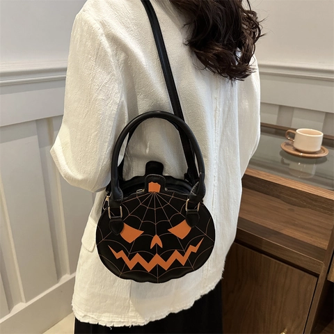 Borsa A Tracolla Zucca Halloween Pelle PU Jack-O-Lantern Divertente Cartone Animato Borsa Festa Costume Per Donne Ragazze