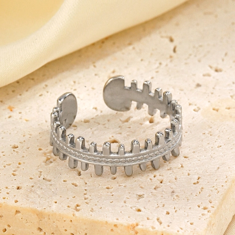 Anillo Espina Pescado Acero Inoxidable Oro 18K Abierto Ajustable Geométrico Minimalista Joyas Mujer