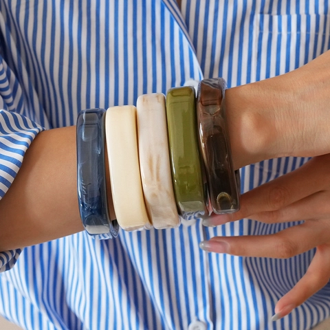 Retro Harz Geometrischer Quadratischer Armreif Für Frauen Smudge Marmor Muster Minimalistischer Breiter Armreif