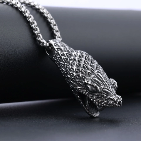 Collana Con Ciondolo A Testa Di Serpente Retro Acciaio Inossidabile Stile Gotico Punk Texture Squame Realistiche Gioielli