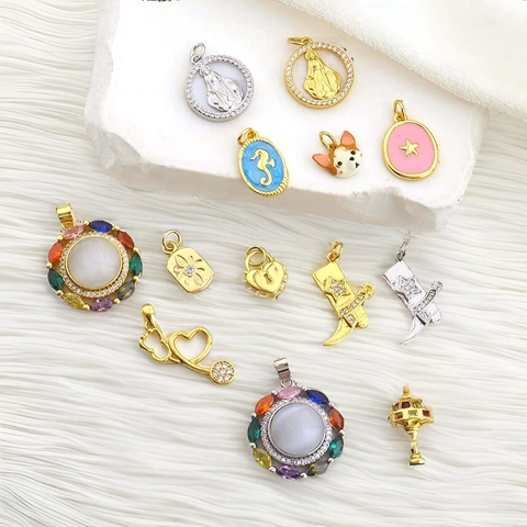 Pendenti In Rame Alla Moda Charms Con Zirconia Smalto Pietre Preziose Colorate Per DIY Collana Bracciale Creazione