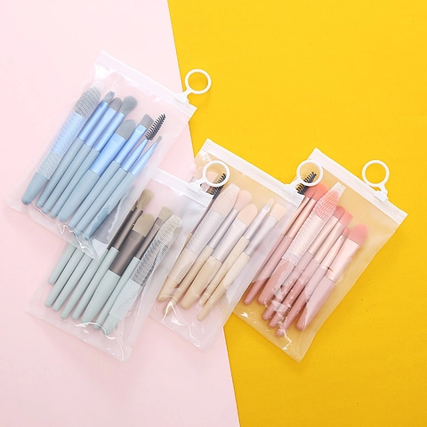 Makeup Brushes Synthetic Fiber Soft Bristles Plastic Handle Portable Travel Macaron Color Cosmetic Tools With Storage Bag