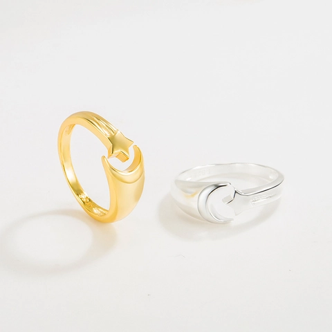 Adjustable Ring 925 Sterling Silver Star And Moon Simple INS Style Open Dainty Jewelry Gift For Women