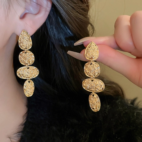 Pendientes Colgantes De Aleación Con Textura Martillada Con Poste De Plata Retro Gota De Agua Ovalada Irregular Joyería Mujer