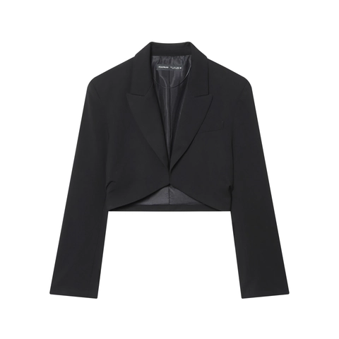 Women Cropped Blazer Notched Lapel Long Sleeve Padded Shoulders Ruched Detail Solid Woven Elegant Office Outerwear