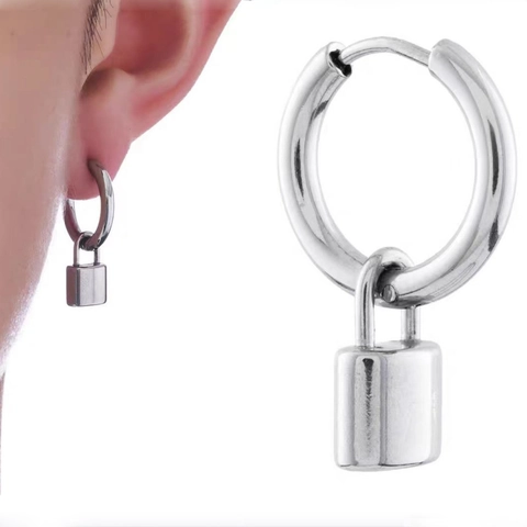 Minimalistische Titanstahl Schloss Ohrringe Für Herren Damen Unisex Hip Hop Punk Polierte Silberfarbe Vorhängeschloss Ohrhänger Schmuck