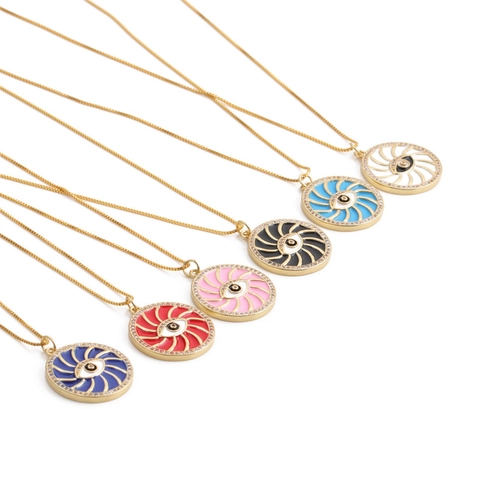 Evil Eye Hanger Ketting Koper Emaille Rond Charm Zirkoon Ingelegd Boho Sieraden Voor Vrouwen
