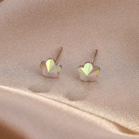 Pendientes De Botón Con 925 Sterling Silver Earring Post Cristal Fantasma Aurora Estrella Mariposa Flor Para Mujeres
