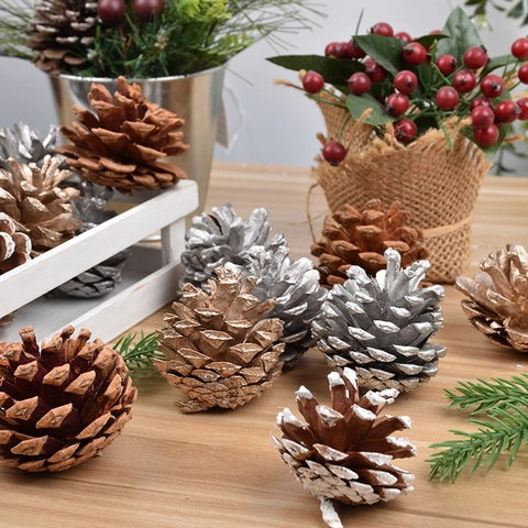 Adornos Colgantes De Piñas Naturales De Navidad Oro Plata Blanco Decoración De Fiesta De Invierno Hogar DIY Artesanía