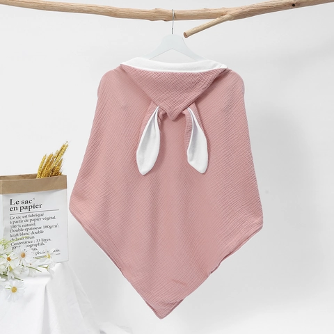 Pure Cotton Baby Hooded Bath Towel Double Layer Gauze Rabbit Ears Robe For Infants Toddlers Soft Absorbent Beach Wrap