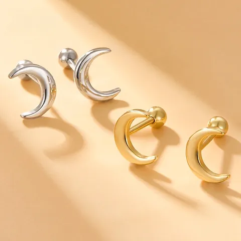 Orecchini a Bottone a Forma di Luna in Argento Sterling 925 Minimalisti per Donna Orecchini a Mezzaluna con Chiusura a Vite Piercing Gioielli