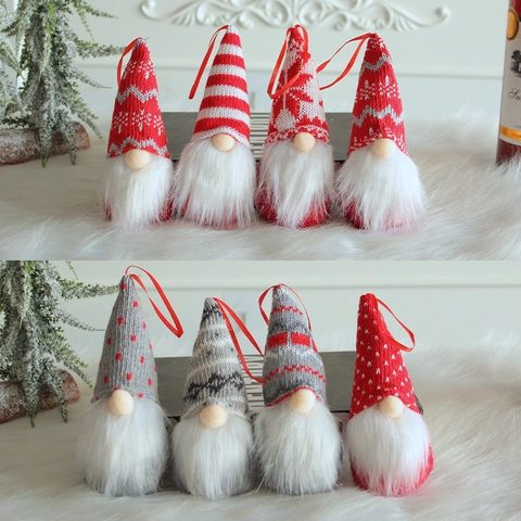 Christmas Gnome Ornaments Knitted Faceless Doll Hanging Decorations Long Beard Nordic Style Tree Pendants Festive Home Decor