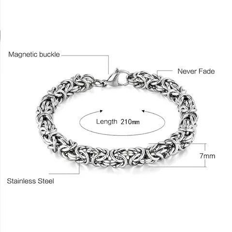 Byzantine Chain Bracelet Men Bold Stainless Steel Link Jewelry Hip Hop Punk Style Fashion Accessory