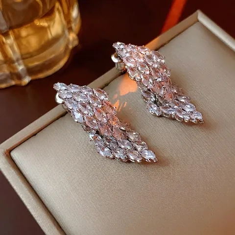 Elegante Flügel Zweig Zirkon Ohrhänger Mit 925 Sterling Silber Ohrstecker Marquise Schliff Vorne Hinten Zwei Tragevarianten