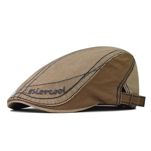 Cotton Flat Cap Breathable Retro British Style Forward Hat With Letter Embroidery Adjustable Buckle For Men Women
