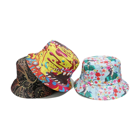 Bucket Hat Polyester Printed Sun Protection Summer Outdoor Streetwear Artistic Paisley Graffiti Casual For Women