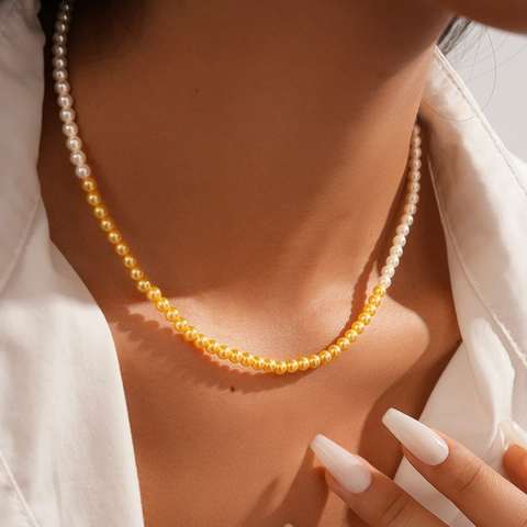 Collana Di Künstliche Perle Bicolore Da Donna Retro Francese Künstliche Perle Di Imitazione Bianche E Oro Catena Di Clavicola Design Di Nicchia