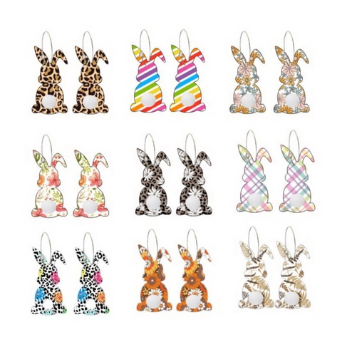 Osterhase Holz Ohrringe Mit Plüsch Pom Pom Schwanz Leopard Blumenmuster Hoop Schmuck Für Frauen Mädchen