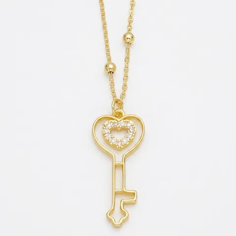 Heart Lock And Key Pendant Necklace Gold Plated Copper Micro Paved Zircon Minimalist Jewelry For Women Elegant Light Luxury